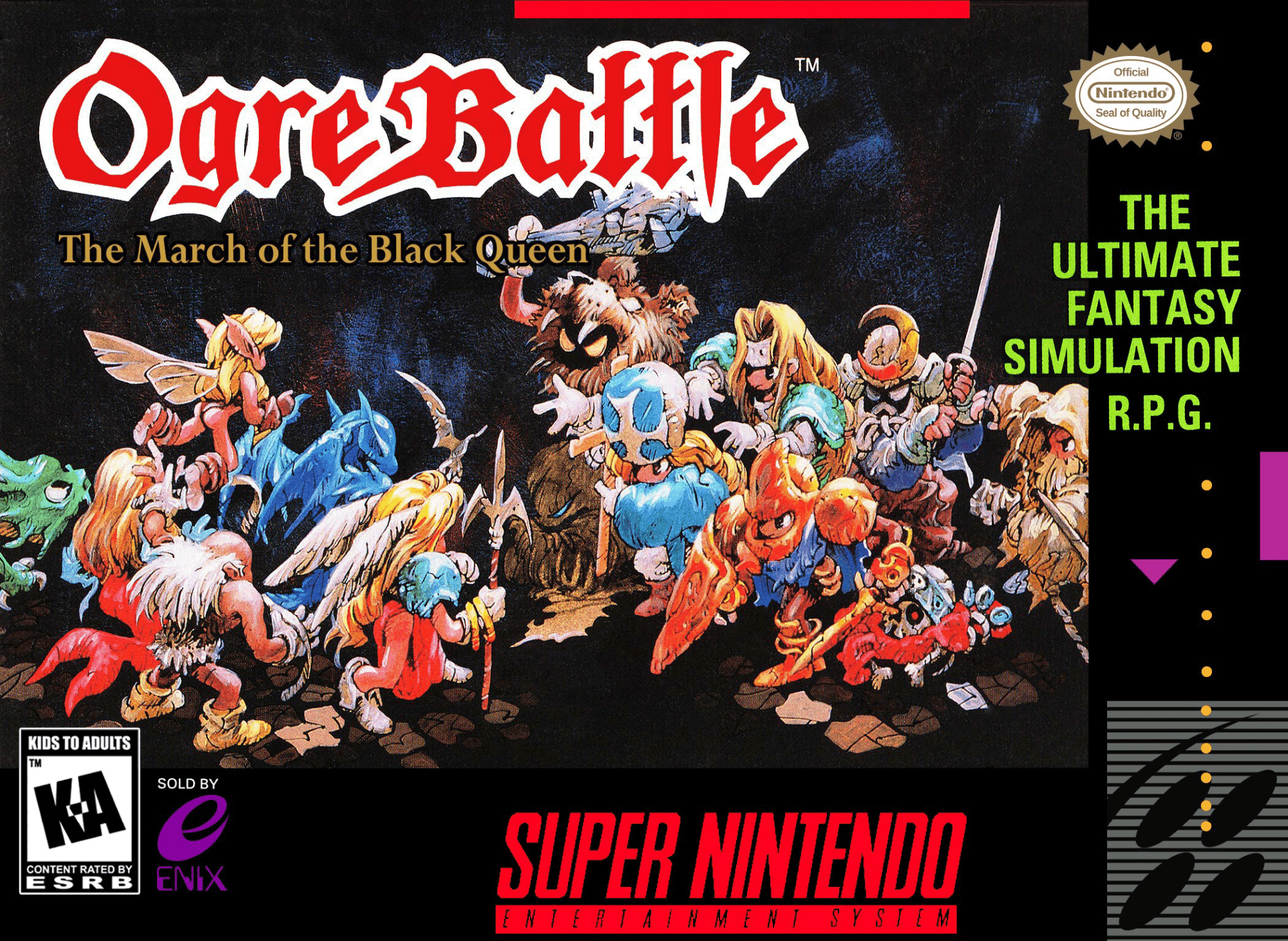 Ogre Battle The March of the Black Queen box art for Super Nintendo